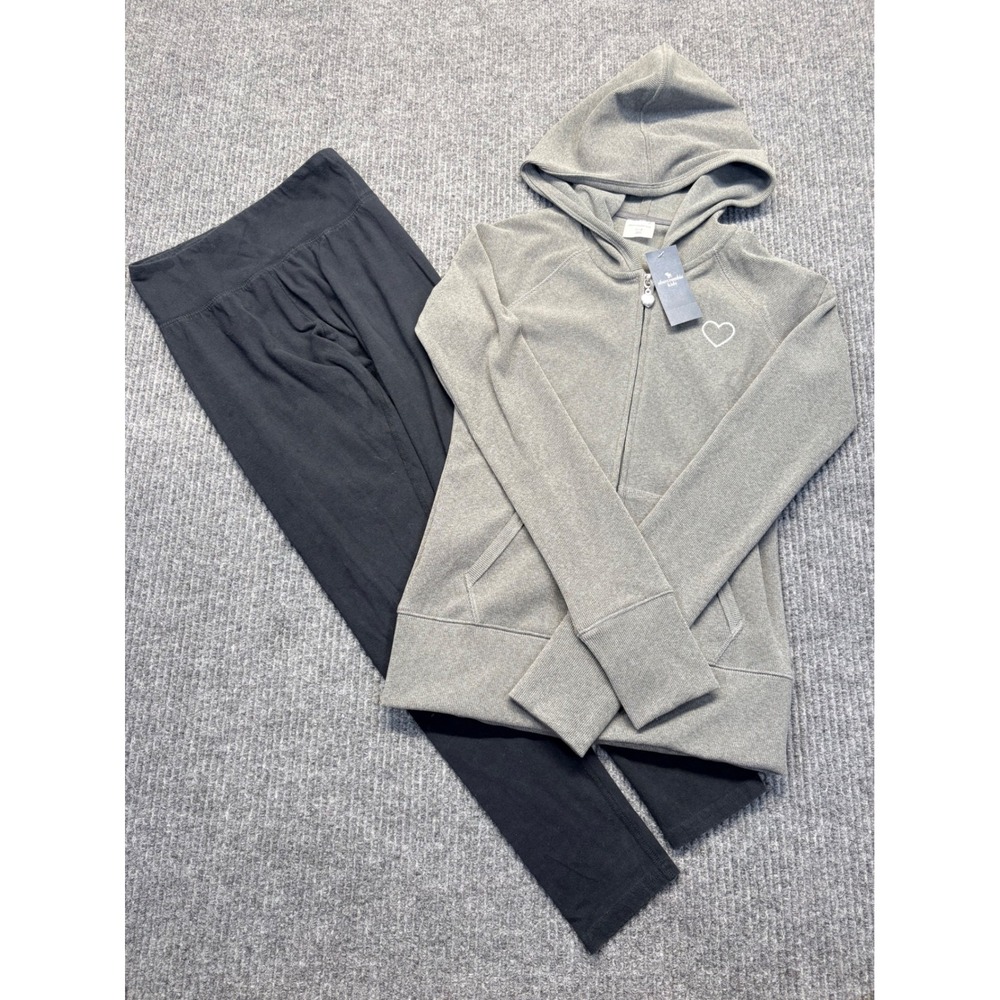 Abercrombie Kids Girls Gray Ribbed Zip Hoodie and Black Leggings Set Size 11/12
